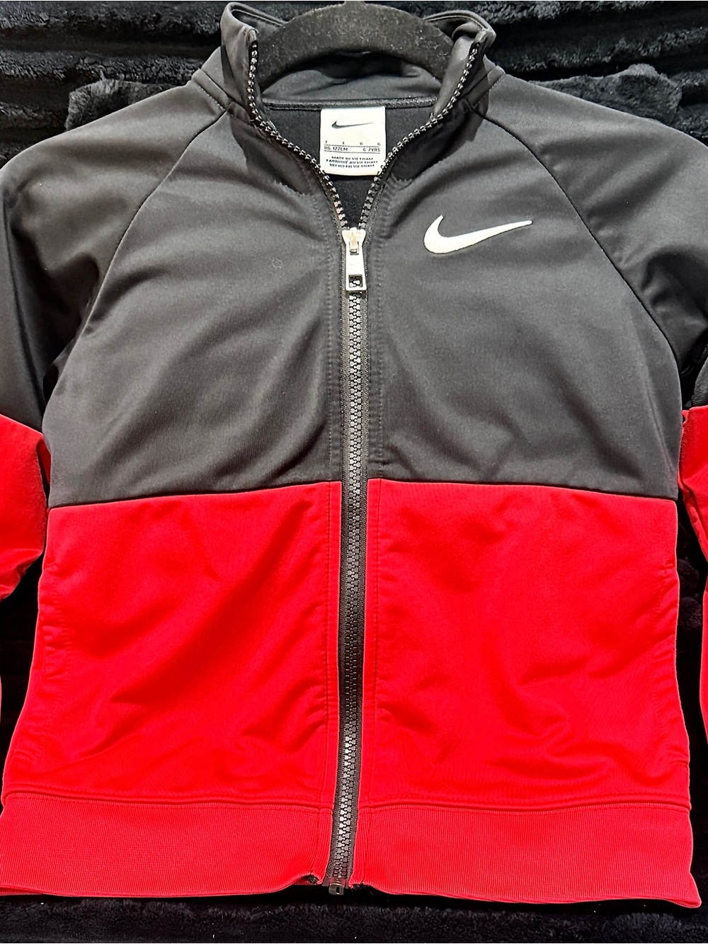 Nike Black and Red Kids Colorblock Zip-Up Jacket